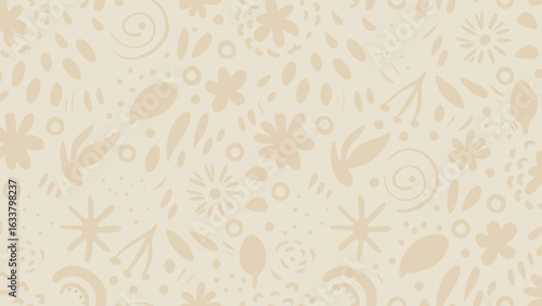 Subtle floral pattern with flowers leaves and swirls in a muted beige tone creating a soft design