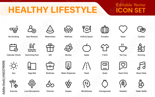 Healthy lifestyle icons in modern thin line style. Perfect for websites, apps, branding, infographics, marketing, templates, user interface and more.