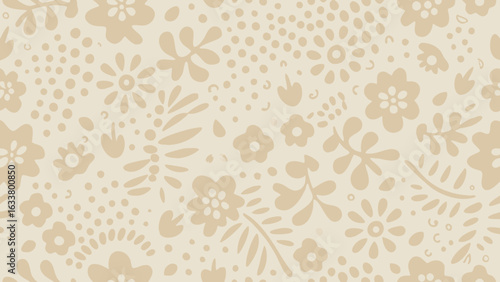 Floral pattern with light brown flowers and leaves in a scattered arrangement on a cream background