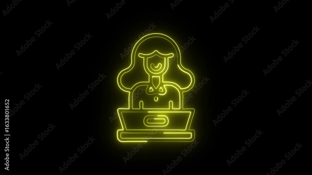 Receptionist Greeting Animation with Glowing Lines on Black Background Receptionist Greeting Animation with Glowing Lines on Black Background