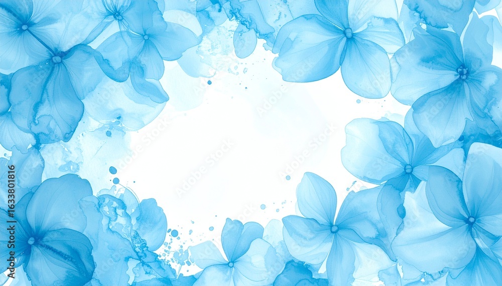 Obraz premium 寒色系の水彩画の花 中央はコピースペース 生成Aiイラスト