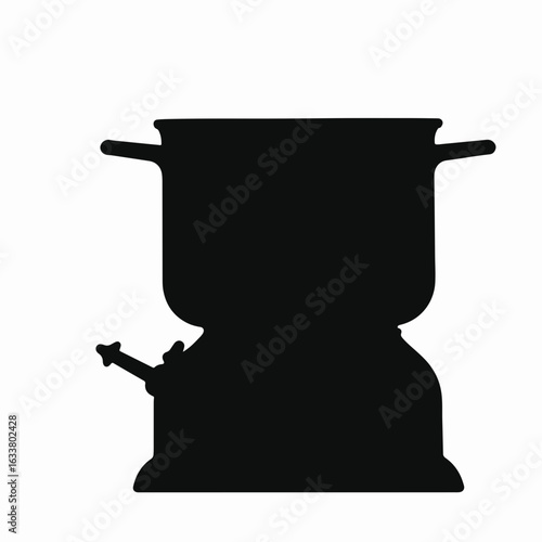 Silhouette of lidless pot on stovetop, minimalist kitchen design