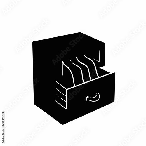 Silhouette of opened drawer with socks against white background, organization