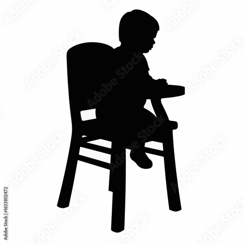 Silhouette of child sitting in high chair, simplicity and innocence