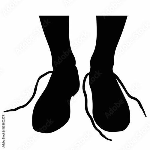 Untied shoelaces silhouette on white background, footwear symbolism
