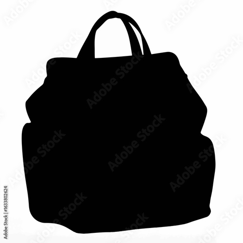 Silhouette of diaper bag with flap open on white background, parenting