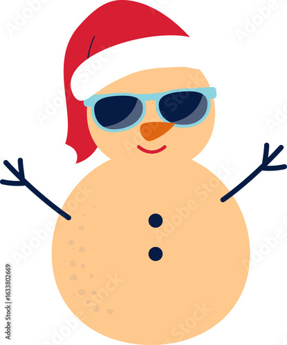 Holiday Beach Snowman character  flat stock  vector Illustration.
Summer Christmas Sand Snowmen cartoon.  
Christmas sand snowman isolated.
Transparent background.