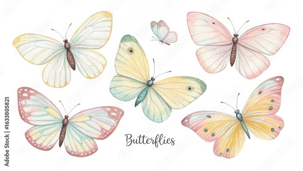 Fototapeta premium Watercolor butterflies isolated on white background