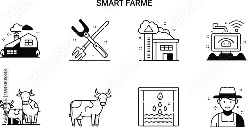 Modern farm illustrations with technology and animals
