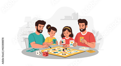 Family Fun Time Enjoying A Board Game Together At Home Bonding Over Gameplay