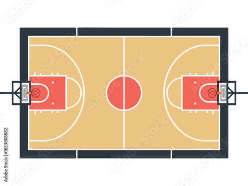 Top Down View Of A Standard Basketball Court sports game