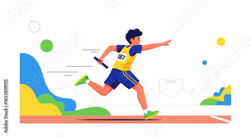 Dynamic Athlete Runs Relay Race For Team Victory With Number 187
