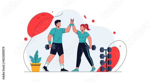 Dynamic Fitness: Man And Woman Give High Five After Intense Workout Session