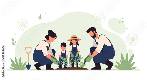 Family Teamwork In The Garden Planting New Sprouts Together With Love And Care