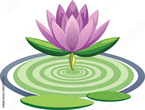 Elegant water lily with serene ripples on a clean white background