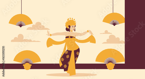 Elegant Balinese Dancer Performing Traditional Art Form On A Decorative Stage