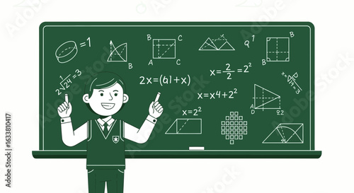 Enthusiastic Teacher Explaining Math Formulas On Chalkboard Classroom Learning Concept