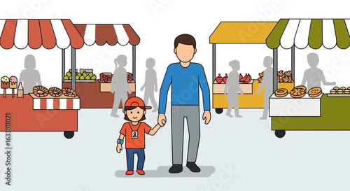Father And Daughter Enjoying The Atmosphere Of A Local Street Food Market