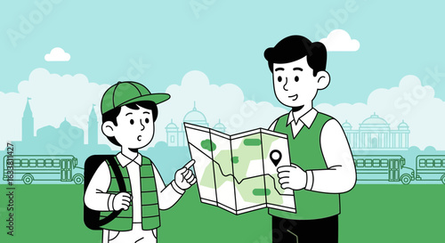 Father And Son Enjoying A Fun Educational Trip While Discovering Landmark