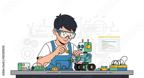 Enthusiastic Youngster Innovating In Robotics Engineering With Confidence And Skill