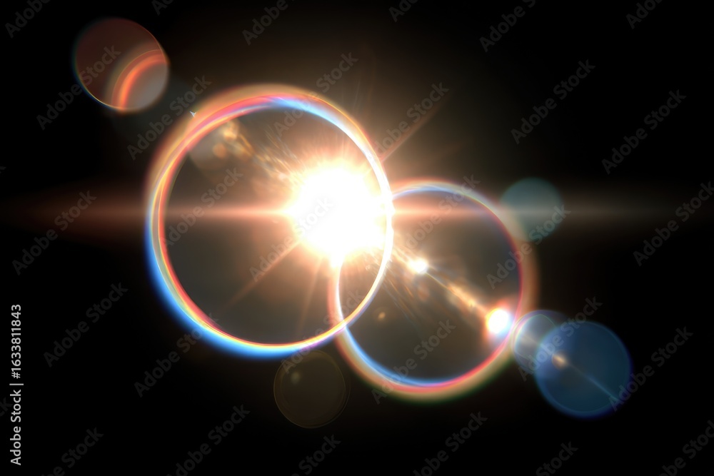 Obraz premium Bright, double lens flare against black