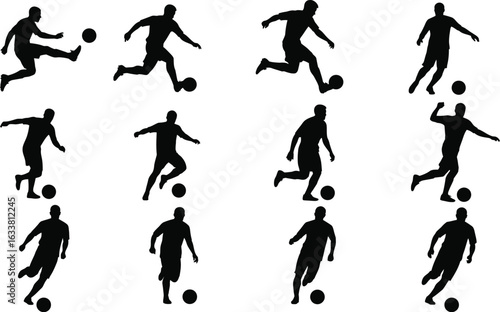 Wallpaper Mural Silhouettes of soccer players in various action poses with a ball vector set. Torontodigital.ca