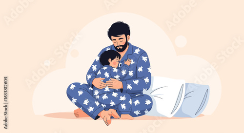 Father's Embrace Gentle Moment Of Fatherhood Sweet Dreams Family Bonding
