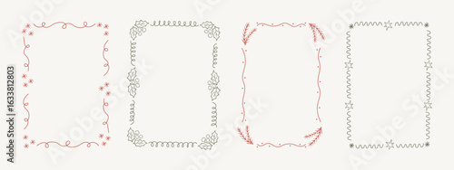Set of hand drawn festive Christmas and New Year frames, perfect for greeting cards, holiday invitations, banners or background design.