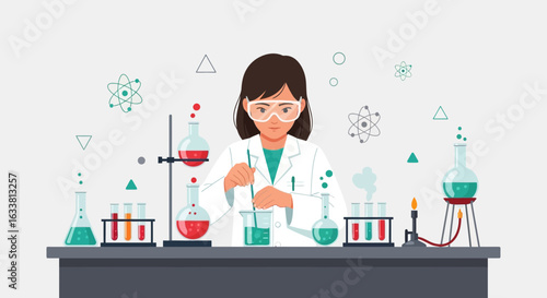 Female Researcher Engaged With Chemical Research In Scientific Laboratory