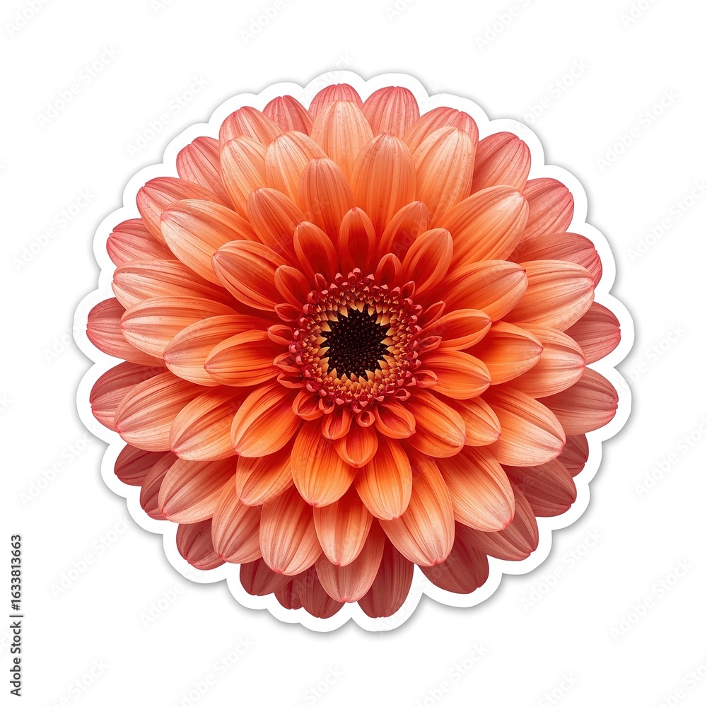 Fototapeta premium Realistic vibrant flower sticker on white background photo