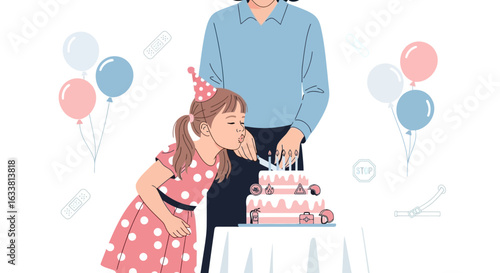 Festive Birthday Celebration With Child Safety Theme Party Surrounded By Balloons