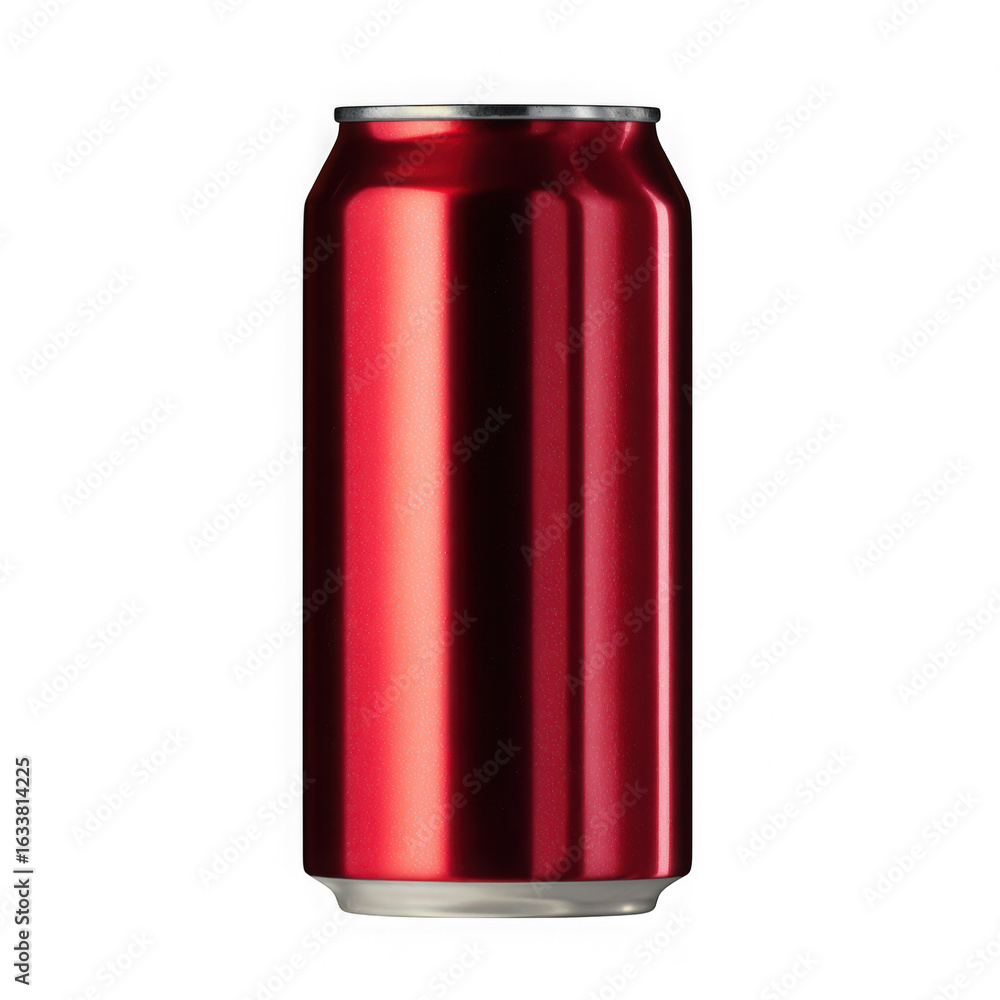 Obraz premium Shiny metallic red soda can with silver top and bottom isolated on transparent background
