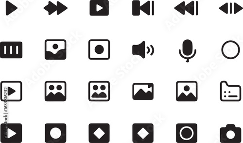 Collection of black and white icon set