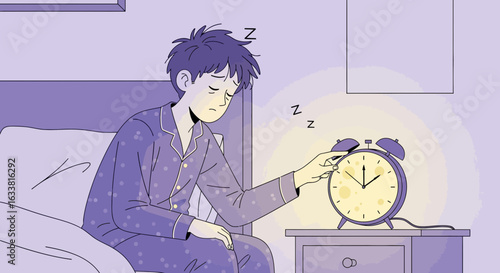 Exhausted Man Waking Up To Early Alarm In The Morning