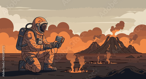 Exploring Distant Worlds Astronaut Examines Volcanic Activity On An Exoplanet