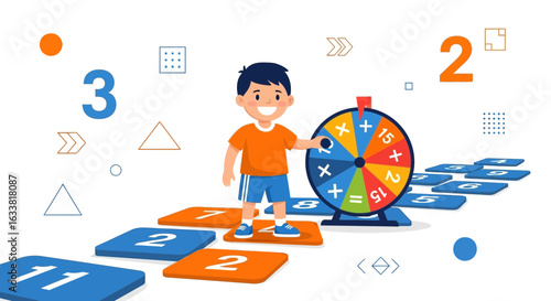 Engaging Math Learning Game Featuring Boy With A Colorful Number Wheel