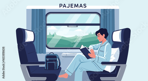 Enjoying A Peaceful Train Journey Wearing Pajamas And Reading A Book