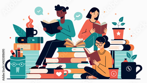 Reading and Book Silhouette Vector for National Book Lovers Day