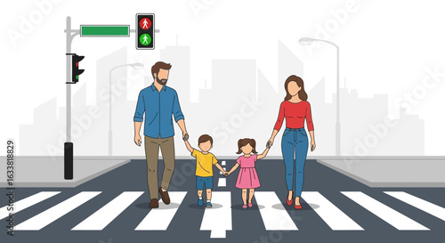 Family Crosswalk Safety: A Modern Illustration Of Pedestrian Awareness In The City