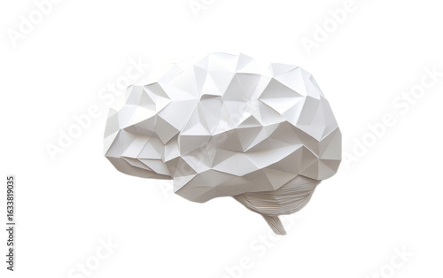 Brain made with paper isolated on white background, png