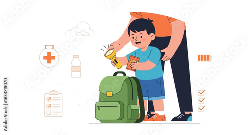 Ensuring Safety Boy Scouts Preparing Backpack Trip Together Outdoor Adventure