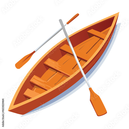 Wooden Rowboat with Paddles and Oars