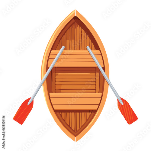 Wooden Rowboat With Paddles For Recreation