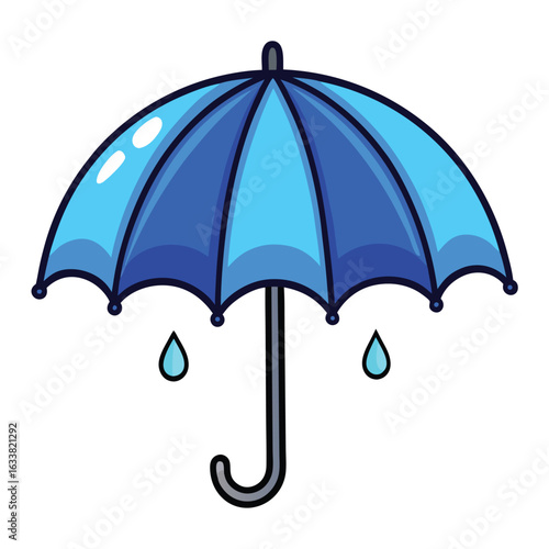 A blue umbrella with water droplets, representing rain, bad weather, and protection from the elements.