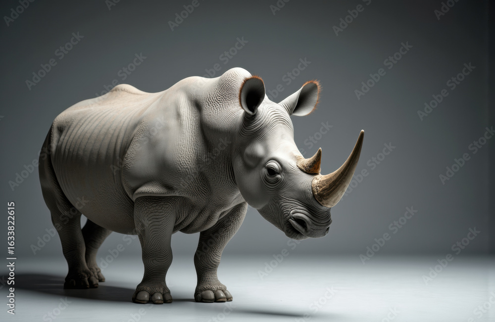 Obraz premium A realistic model of a rhinoceros with a smooth, detailed surface and neutral background