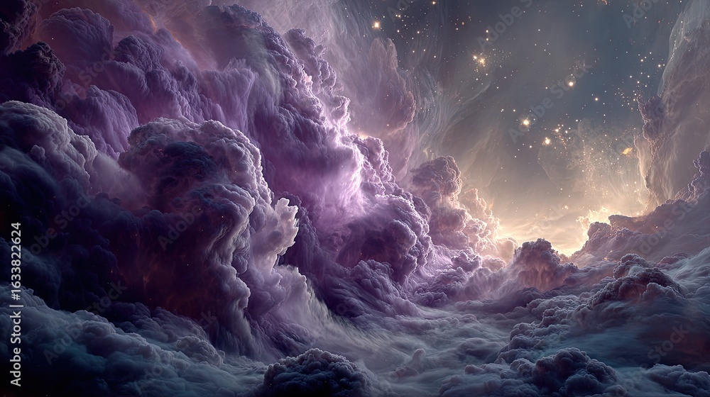 Fototapeta premium Cosmic clouds swirl in a vibrant, otherworldly sky