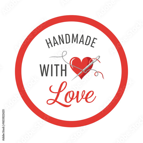 Handmade With Love Heart Needle Vector Sticker