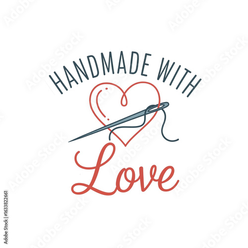 Handmade With Love Heart Needle Vector Sticker