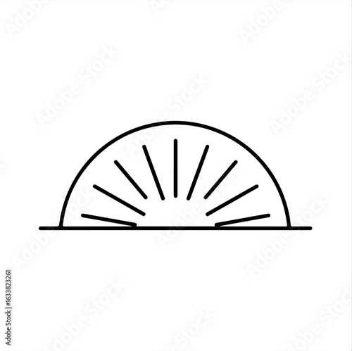 Stylized sunburst with radiating lines over a horizontal line sunrise sunset