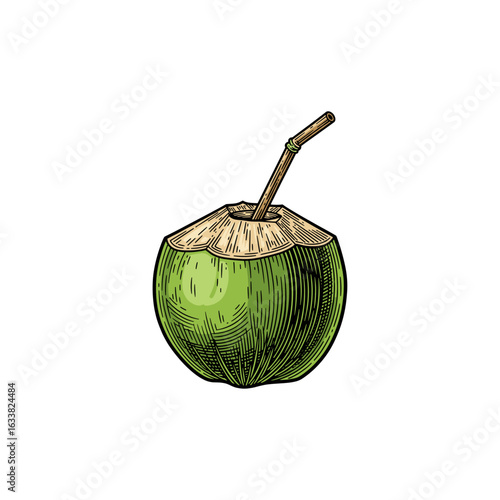 Coconut with straw icon logo flat vector design